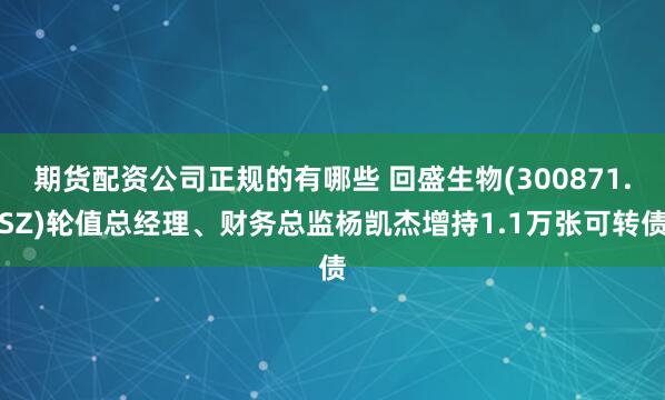期货配资公司正规的有哪些 回盛生物(300871.SZ)轮值总经理、财务总监杨凯杰增持1.1万张可转债